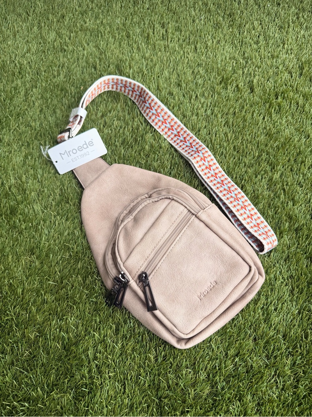 NWT Mroede Beige Sling Bag Neutral Crossbody Chest Bag Festival Streetwear
